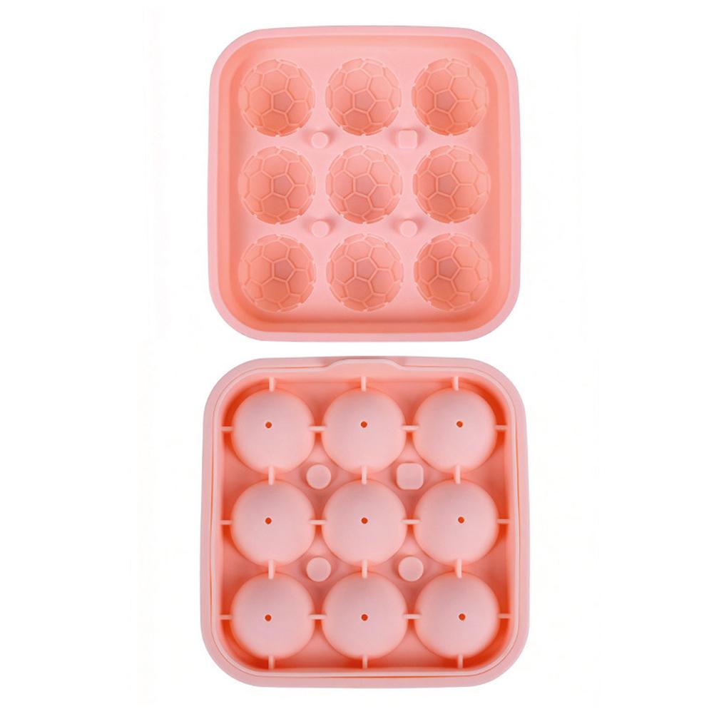 3D Football Shape Silicone Ice Cube Mold,9 Grid Reusable Ice Ball Maker with Lid for Whiskey Cocktail Drinks,Camping ice cube