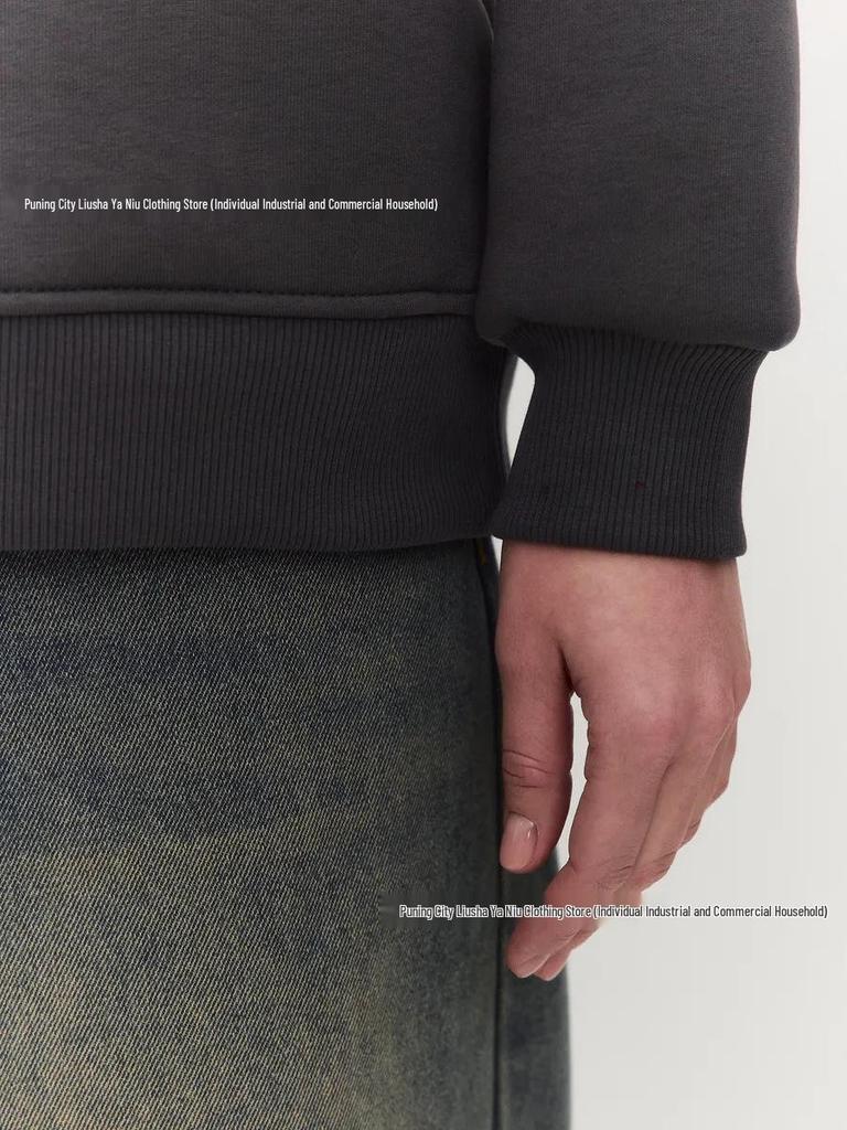 Autumn/Winter Oversized Round Neck Pullover: American Casual Style, Versatile, Comfortable, Solid Color