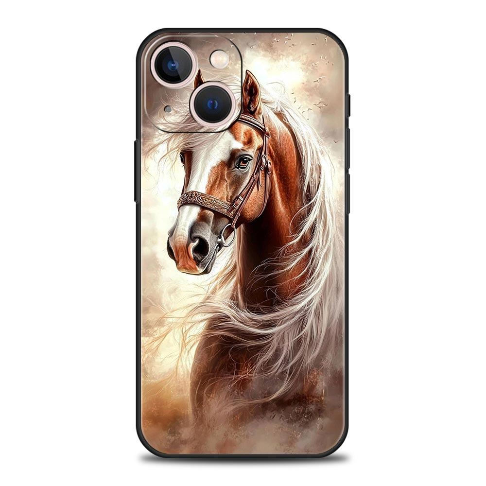 Черно-белые скачущие лошади Чехол для телефона Для iPhone 16e 15 14 13 12 11 Pro Max XS X XR SE 7 8 Plus Чехол iPhone 16 Мягкий ТПУ Чехол