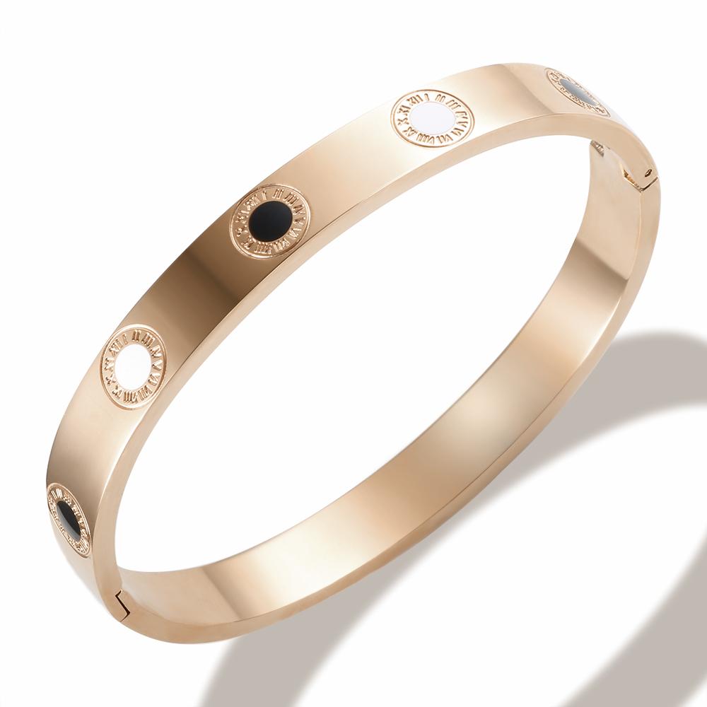 Enamel Roman Numerals Bangles Set Round Gold Color Stainless Steel Bracelet for Women Bangle Popularity Fashion Jewelry