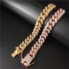 12mm Width Luxury Shiny Fashion Bracelet Hip Hop Link Chain Inlaid Rhinestone Bracelet