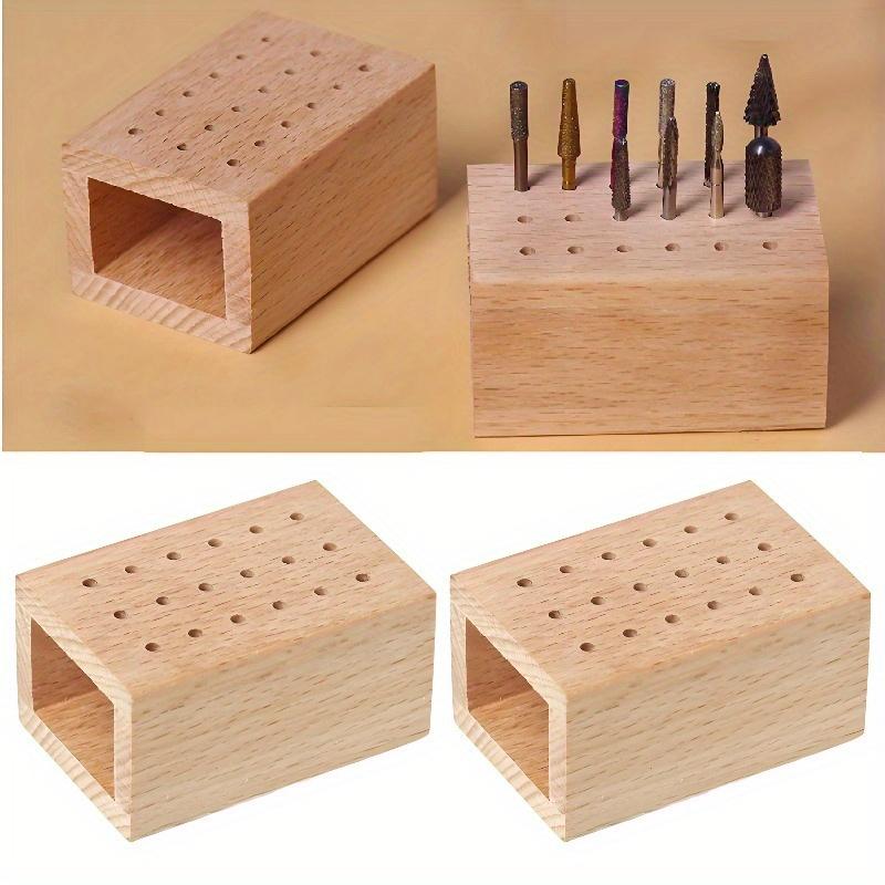 1pc Premium Wooden Nail Drill Bit Holder 18-Hole Organizer for Manicure & Pedicure Tools Durable Wood Storage Box for Nail Art Supplies