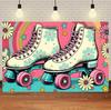 Roller Skating Shoes Theme Birthday Party Decoration Banner 80s 90s Neon Lights Rainbow Disco Background Photography Backdrop