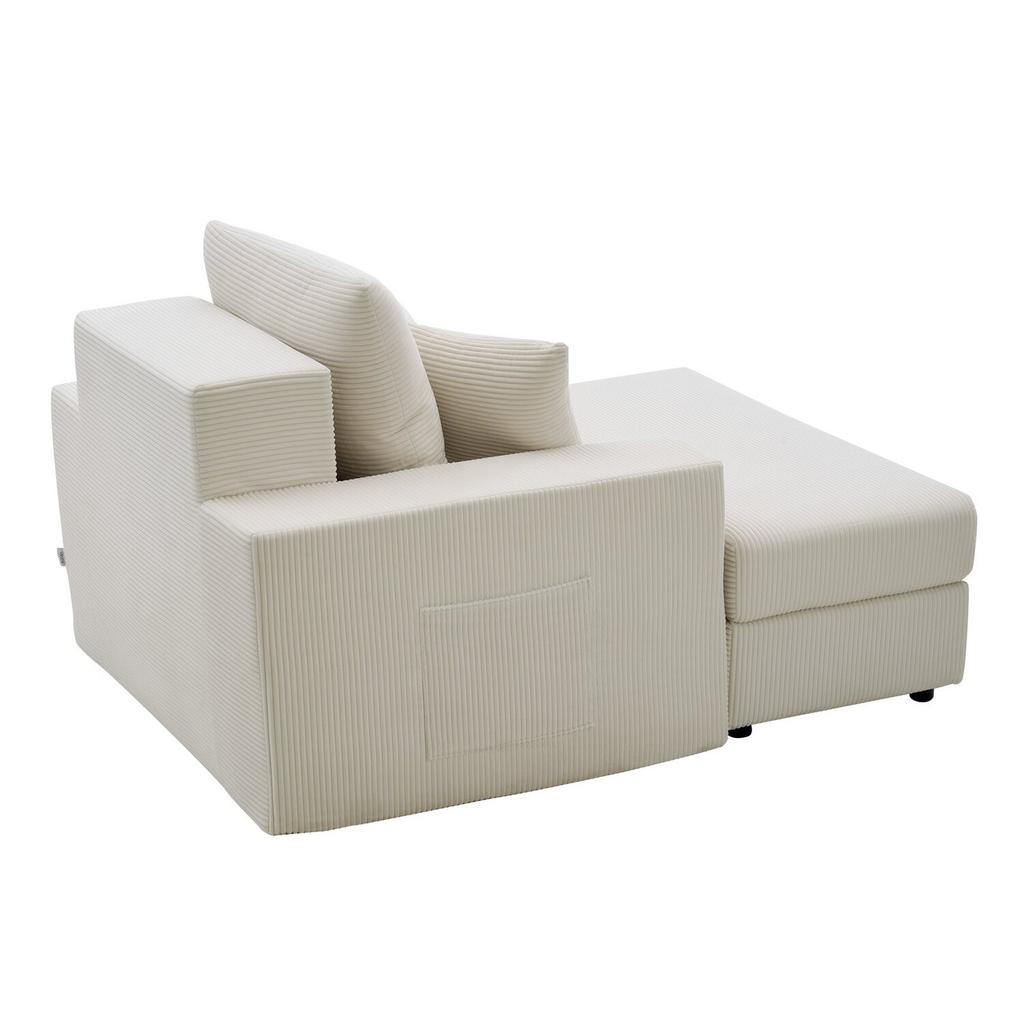 Chaise Lounge Chair, 1115 mm Boneless Modular Chaise Lounge Indoor, Oversized Corduroy Reading Chair with Throw Pillows & Armrests, Deep Seat Sofa