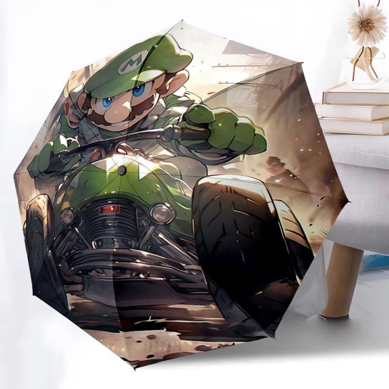 1pc Luigi's Racing Adventure Fashion Automatic Opening and Closing Folding - A Good Choice for Gifts, Fashionable and Convenient Cartoon Umbrella