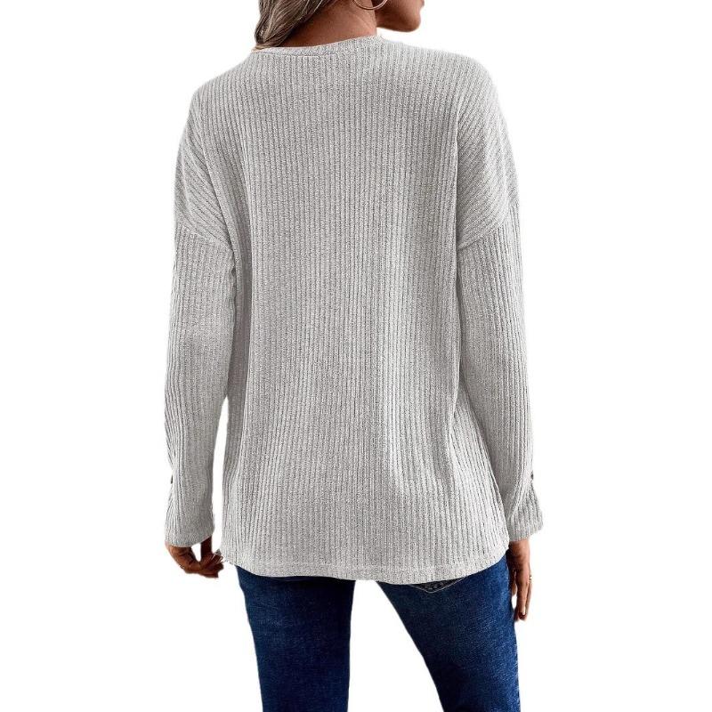 Женская толстовка, повседневная, с длинным рукавом, V-образным вырезом, на пуговицах, топ