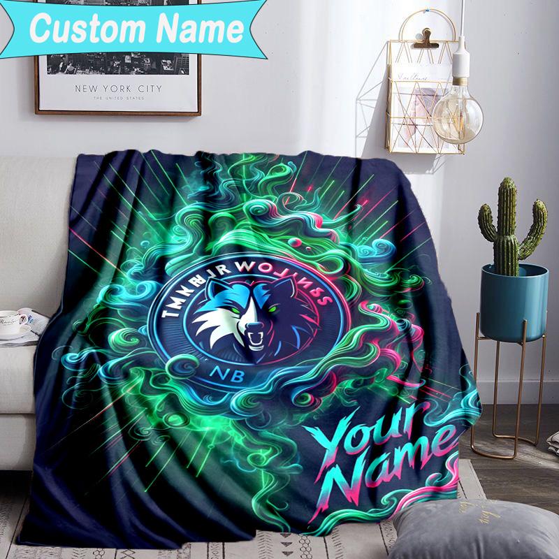 Custom Name Blanket Timberwolves Logo Blanket Bedding Blanket for Travel, Camping, Living Rooms, Offices, Sofas, Fan Christmas gift