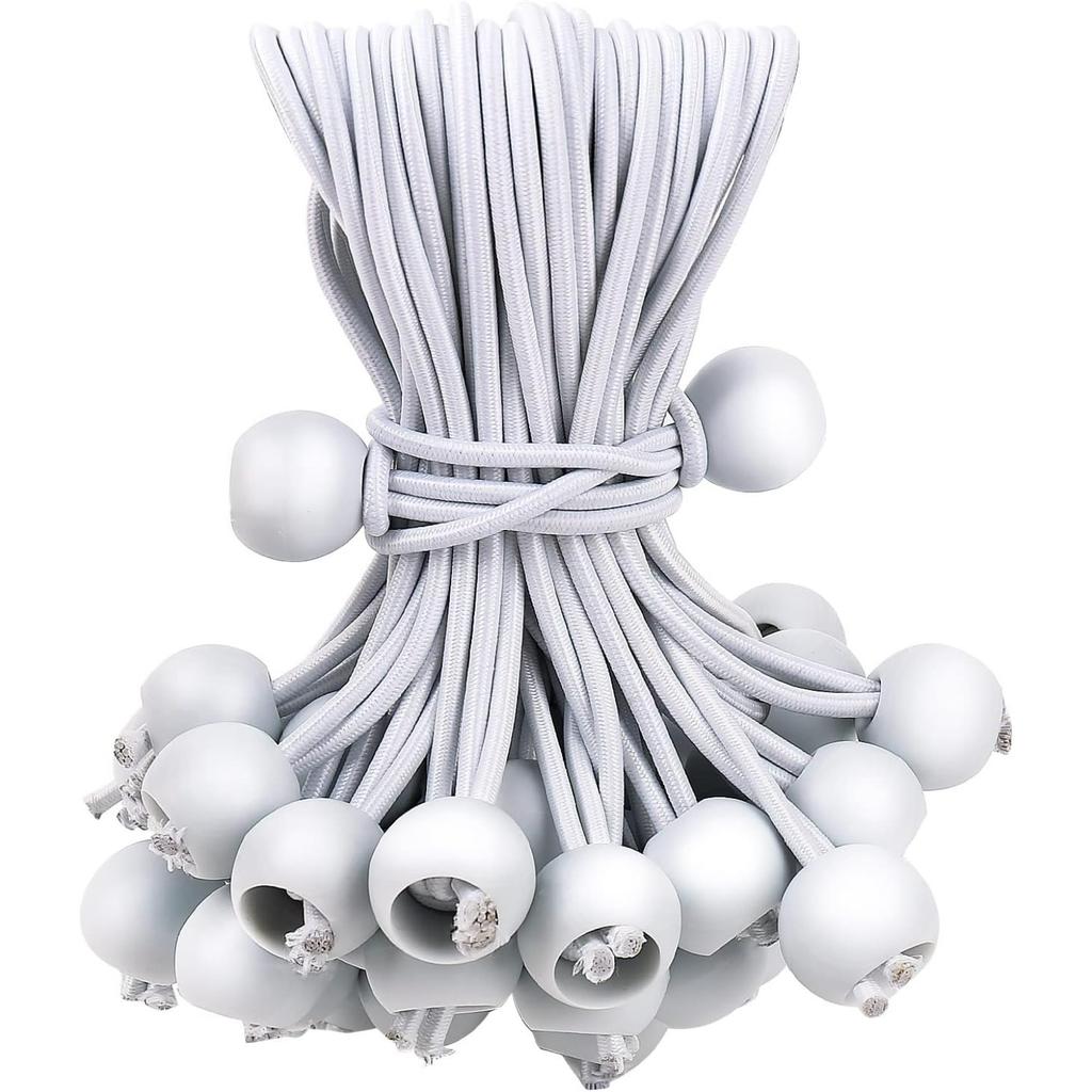 White Ball Bungee Cords,6 Inch Heavy Duty Outdoor Bungee Cord with Balls,Tarp Tie Down Bungee Balls for Shelter,Camping,Cargo,Tent Poles UV Resistant