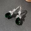 Huitan Noble Pear Shaped Green Cubic Zirconia Drop Earrings Women Elegant Wedding Party Ear Accessories Nice Gift New Jewelry