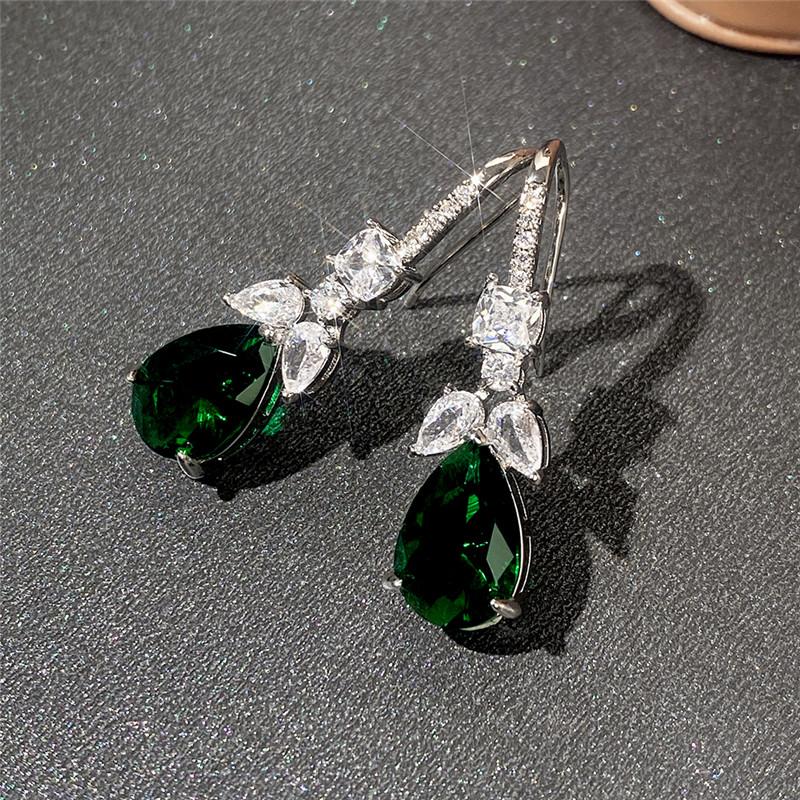 Huitan Noble Pear Shaped Green Cubic Zirconia Drop Earrings Women Elegant Wedding Party Ear Accessories Nice Gift New Jewelry