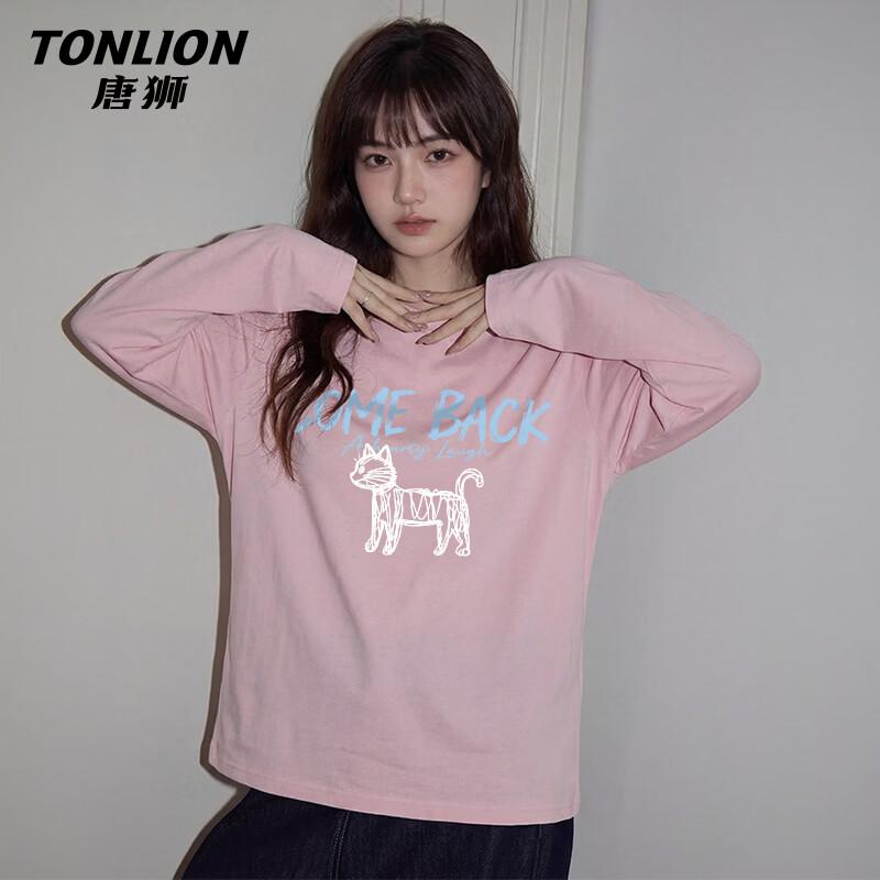 Женская хлопковая футболка с длинным рукавом и графическим принтом кошки TonLion