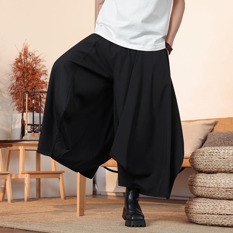 2025 Spring Summer Men Chinese Tai Chi Hanfu Trousers Men Solid Color Loose Black Pants Male Trendy Casual Wide Leg Pants