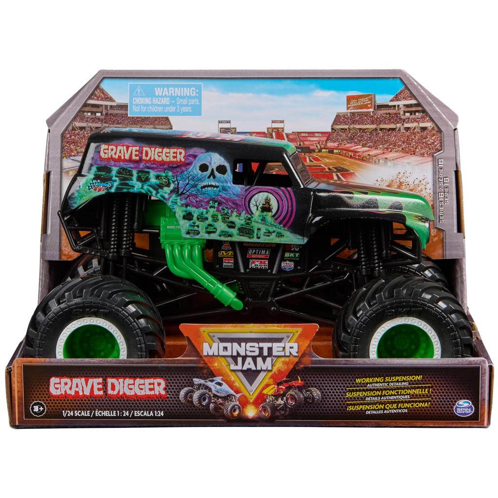Official Monster Jam Grave Digger Monster Truck Collectible Diecast Vehicle, 1:24 Scale, Kids Toy, Ages 3+