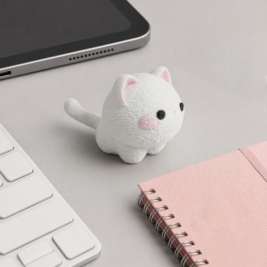 jijijing 3D Printed Mini Cat Figurine, Cartoon White Kitten Decorative Statue, Modern Animal Sculpture for Desk Decoration, Gift Pet Lovers