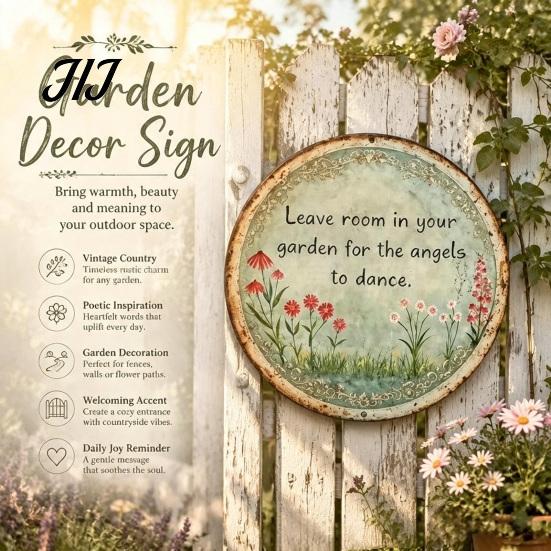 Weatherproof Iron Plaque Round Garden Metal Sign, Retro Distressed Wall Decor, Weather Resistant Decor Vintage Art for Outdoor Courtyard Patio