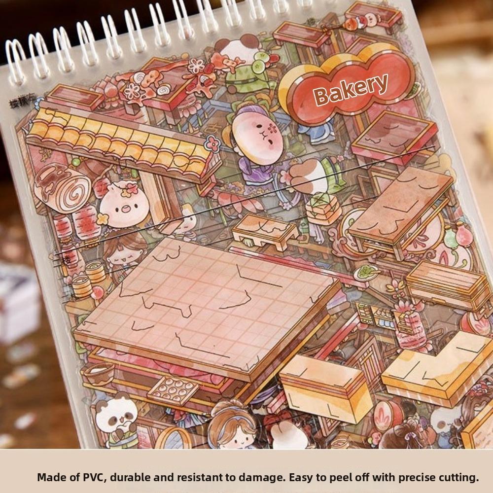 Miniature House Ancient-Style Stickers Cabin Scene DIY Decoration Stickers  Scrapbooking