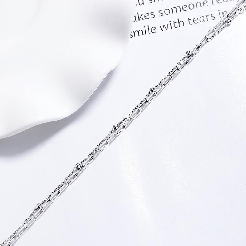 925 Silver Electroplated Double-layer Chain Bracelet Ins Niche Jewelry Women High-end Minimalist Geometric Bead Fashion