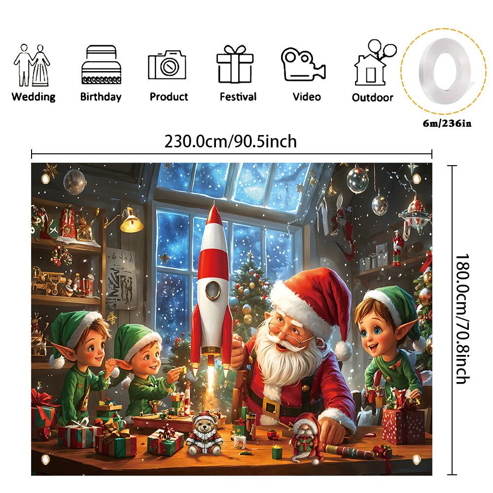 2D flat banner, 1 piece Christmas party banner with SantaClaus elf pattern, suitable for winter New Year holiday wall de