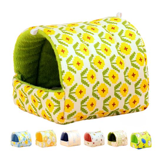 Thickened Quilted Warm Shelter Hamster Bed, Cartoon Print Cozy Hideout, Winter Cave Comfortable Hideaway for Hamsters Small Animal Cage Accessories