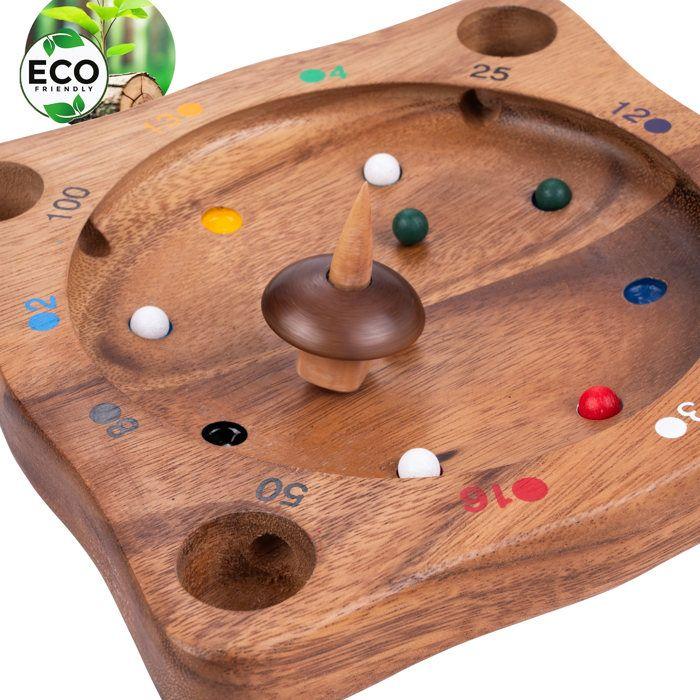 Wooden Tyrolean Roulette - Spinning Top Game - 10 Balls - Eco-Friendly - Ages 6 and Up