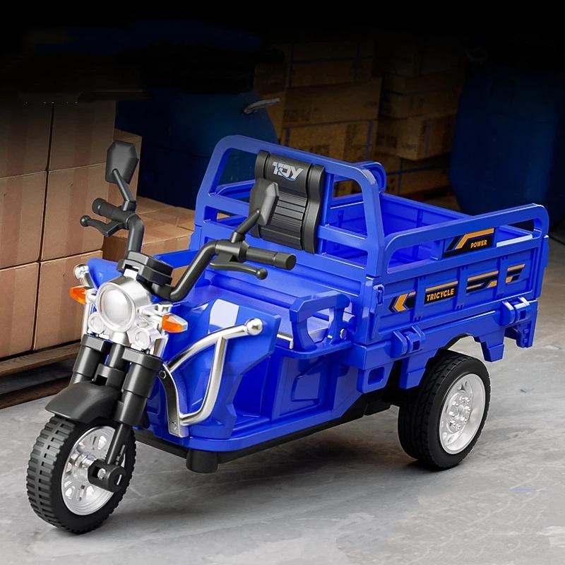 Simulation Tricycle Toy Model Inertia Driving Courier Car Realistic Pull Truck Diecast Toys Kids Pull Back Motorcycle Boy Gift