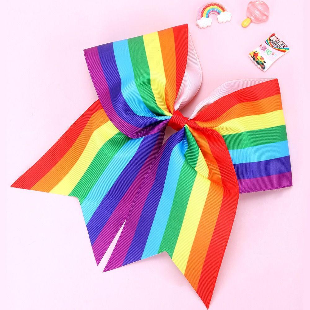 Jumbo Large Rainbow Hair Clips Elastic Ponytail Pigtails Holders Ribbon Hair Band Cheer Leading