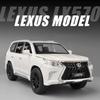 1:32-масштабная модель автомобиля Lexus LX570 для бездорожья из сплава, литая под давлением, металлическая игрушка-автомобиль с откатным механизмом со звуком и светом, 6 открытых дверей для детей, коллекция подарков для взрослых