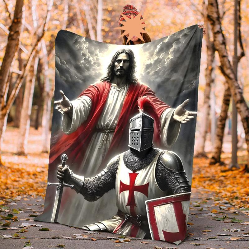 Cross Templars Knight Flannel Blanket Soft Warm All-Season Throw, Design for Camping, Car Travel, Hiking Sofa, Bed, Office Perfect Gift for Parties