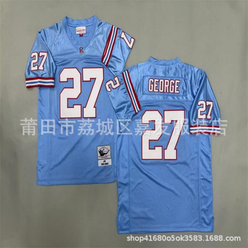 Houston Oilers Retro NFL Football Jersey Mens Cotton Sports Tee Vintage 34 9 27 1 74 Blue White