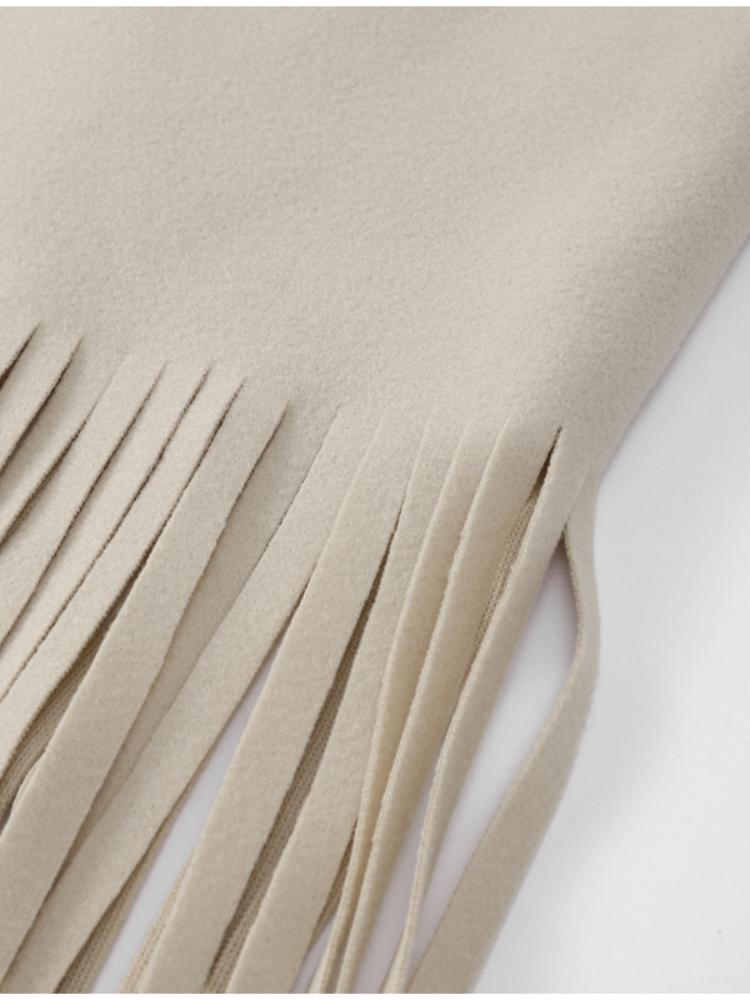 Шерстяное пальто с кисточками, женское, отложной воротник, длинный рукав, карман, женская осенняя куртка