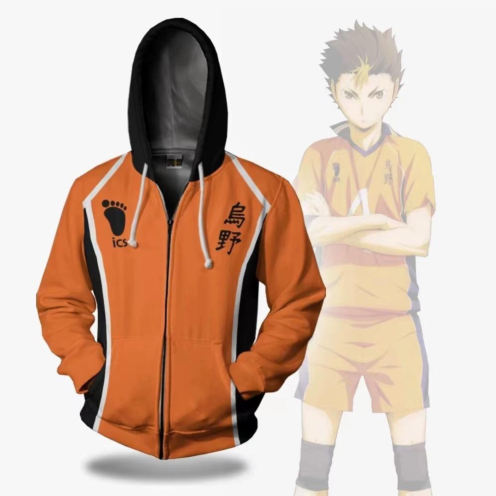 Мужская куртка Haikyuu, Карасуно, школьный волейбольный клуб Hinata Shyouyou, толстовка с капюшоном, кардиган, осенняя бейсбольная форма на молнии