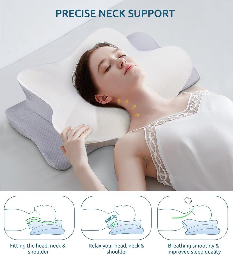 Cervical Pillow for Neck and Shoulder Ergonomic Memory Foam Pillows Sleeping Neck Support Pillow for Side Back Stomach Sleepers