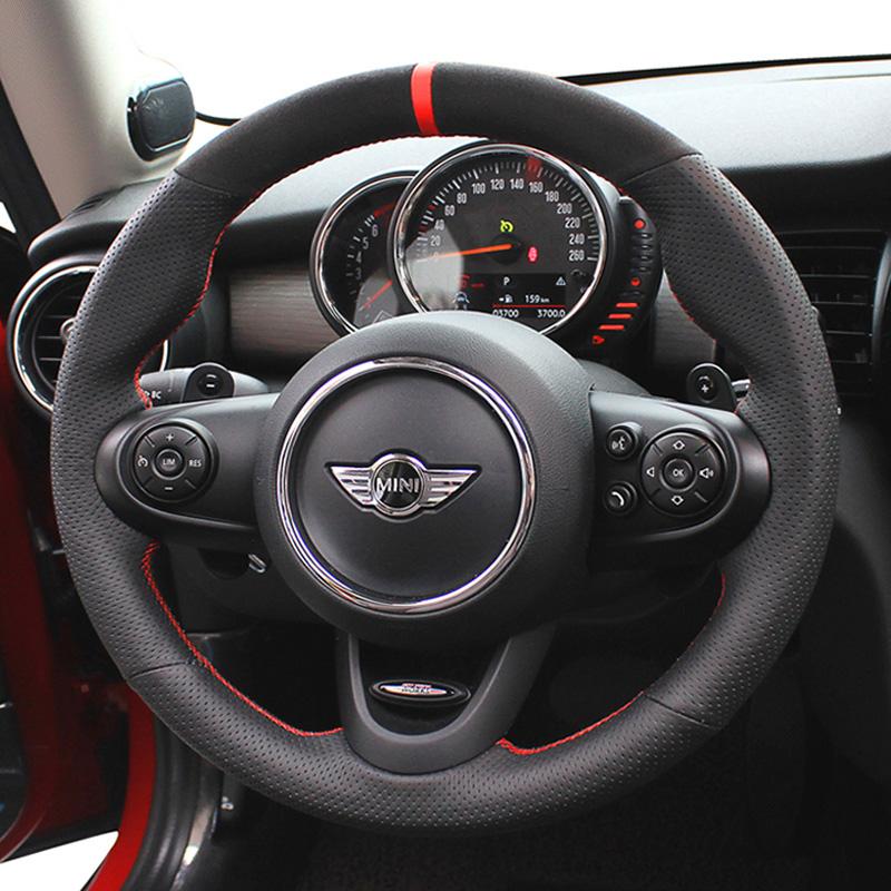 Hand-stitched Suede&leather Full Coverage Car Steering Wheel Cover for Mini Cooper S JCW F54 F55 F56 F57 F60 Countryman