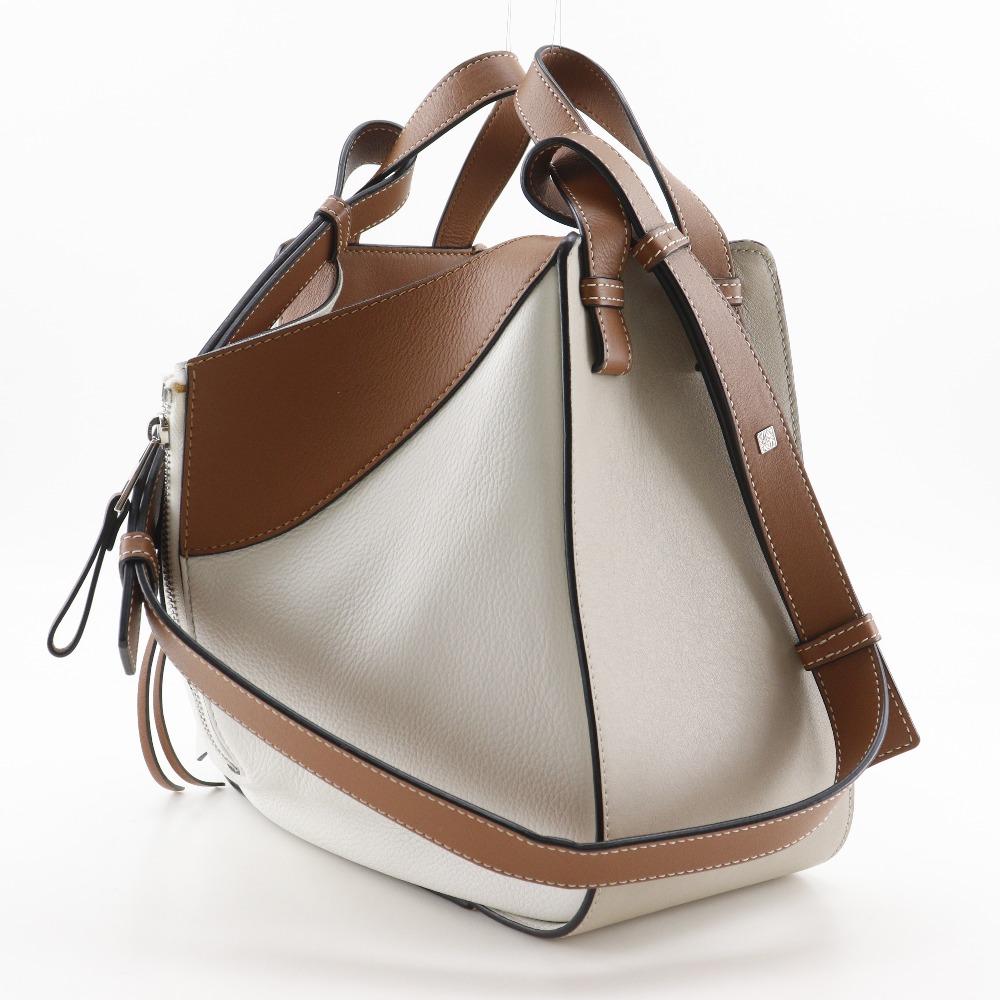 Loewe Гамак Маленькая Сумка 2WAY Плечевая Коричневый / Белый Телячья Кожа Женская Б/У
