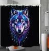 Ванная комната с использованием 3D шторки для душа с головой волка на черном фоне, роскошная стандартная шторка для ванны, водонепроницаемая и яркая ткань