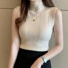 Spring Summer Elegant Casual Tank Tops Women Half High Neck Shirt Vest For Women Solid Slim Thin Sleeveless Knit Tanks Camis 15662