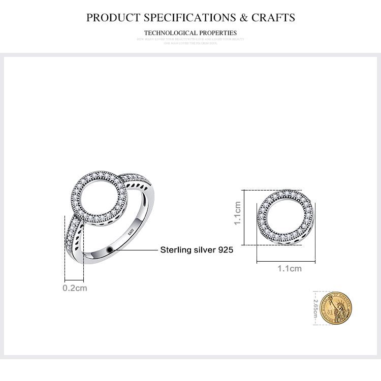 Женское кольцо BAMOER из стерлингового серебра 925 пробы с блестящим цирконием