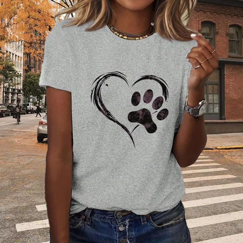 Fashion Women Personalized Love Dog Claw Print T Shirt Funny Casual O-neck Short Sleeves T-shirt Summer Female Tee Shirt