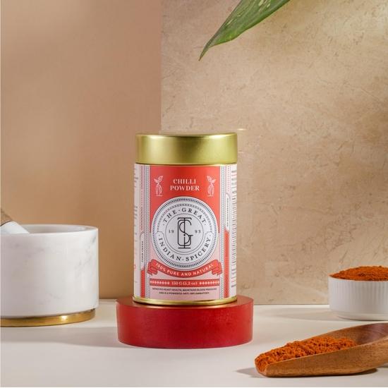 The Great Indian Spicery | Chilli Powder (Laal Mirch Powder) | 100gm Tin – 100% Pure & Natural, Farm Fresh, Non-Adulterated