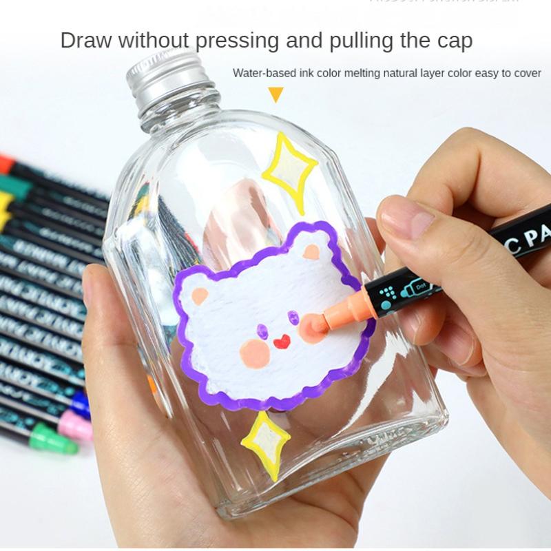 Acrylic Marker Pen12/24/26/48/ 60 Color Double Head Impermeable Paper Water-based Stackable Acrylic Pen Pigment Soft Head Brush