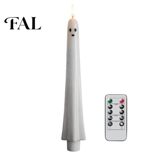 Battery Operated Halloween Decor Ghost Flameless Taper Candles, Flickering Candle Light with Indoor Table Centerpieces Remote, Real Wax 3D Wick