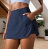 Женская теннисная юбка-шорты с высокой талией и защитой от солнца, с задним карманом