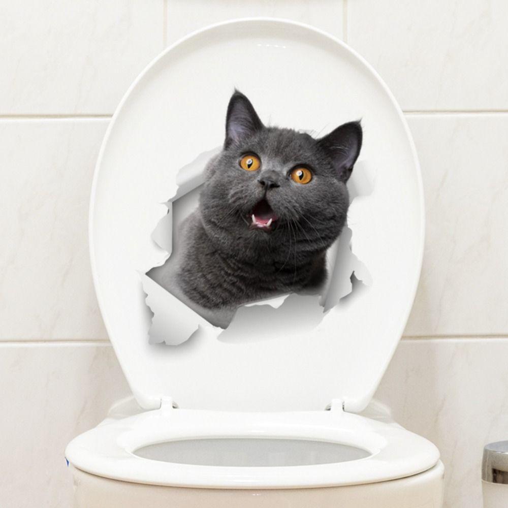 DIY Cat Wall Decal 3D Toilet Seat Decal Creative Cat Toilet Sticker Wall Decor
