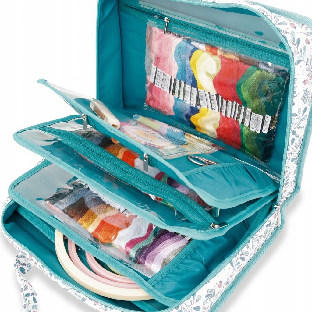 Large Organizer For Knitting Accessories, Zippered Bag With Compartments