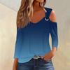 Women's Casual Shirt Blouse Print V-neck Sexy Cold Shoulder 3/4 Sleeve Top
