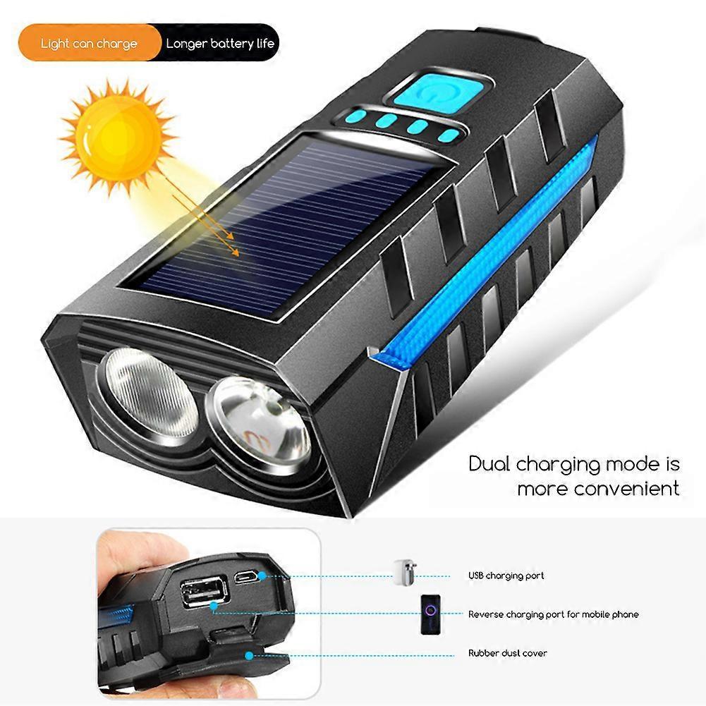 Rechargeable Solar Bike Light with 130dB Bell, Ultra Bright 1000LM Bicycle Headlight for Mountain/Road Bikes