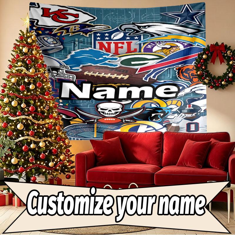 Custom Name Personalized NFL Print Tapestry, Wall Art Decor, Bedroom, Dorm, Apartment, LivingRoom, Party Backdrop, Gift for Birthday