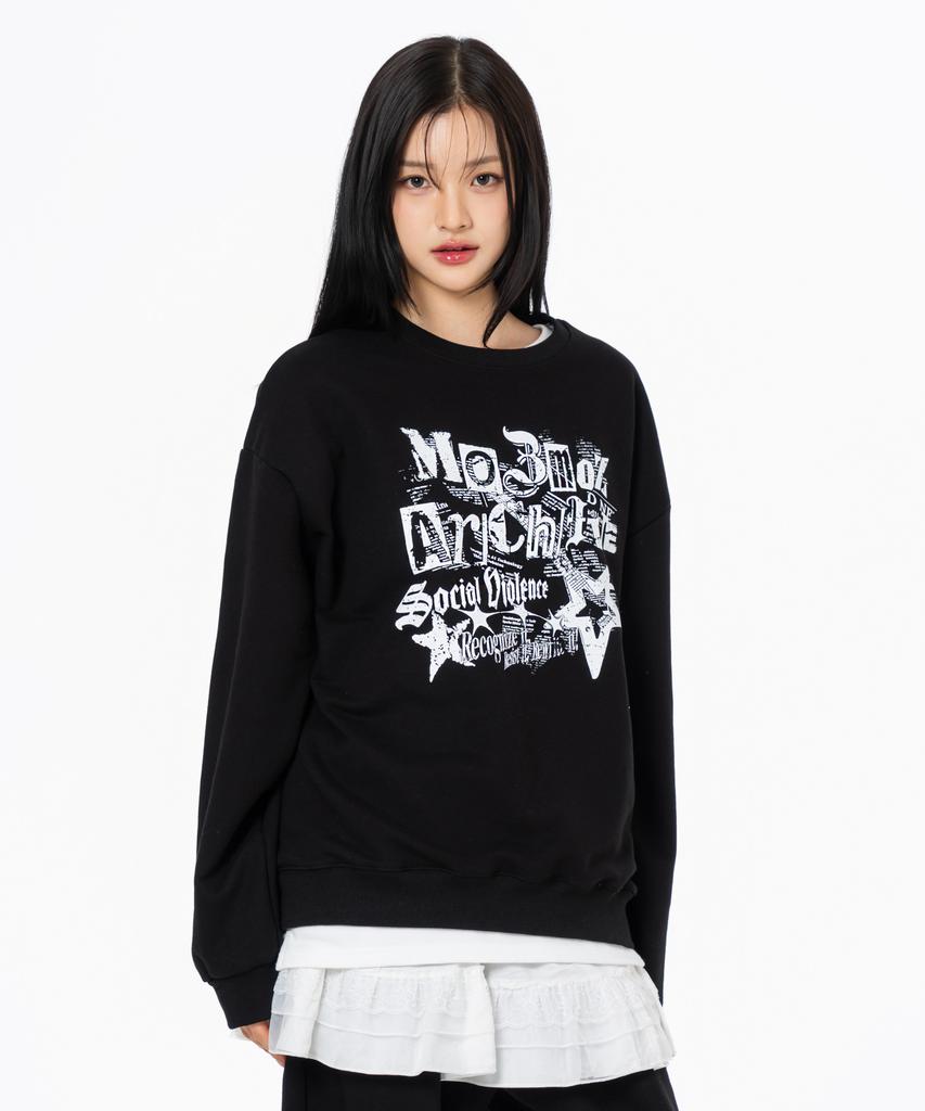 MOZMOZ Social V Graphic Oversized Sweatshirt Black