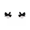 Ribbon Earrings Pearl 2 Pieces for Both Ears Smaller Cute Black Ribbon Bow Knot Birthday Present Invited Party Affordable Price Trend Accessories