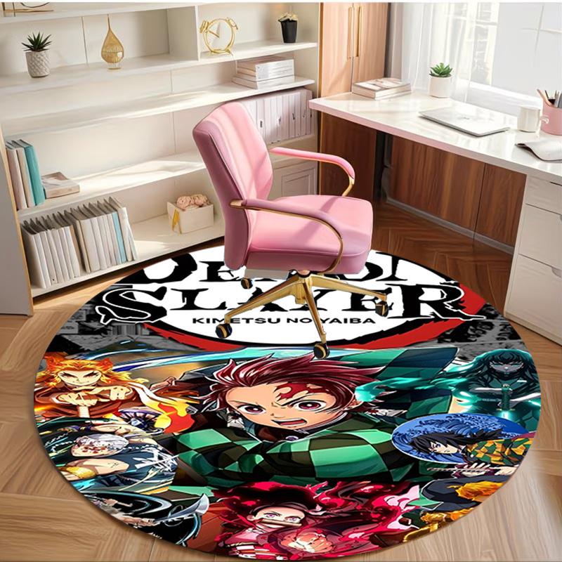 Demon Slayer Print Round Rug, Washable Floor Carpet, For Entryway Dorm Laundry Room Office Study, Home Decor Birthday Christmas Gift